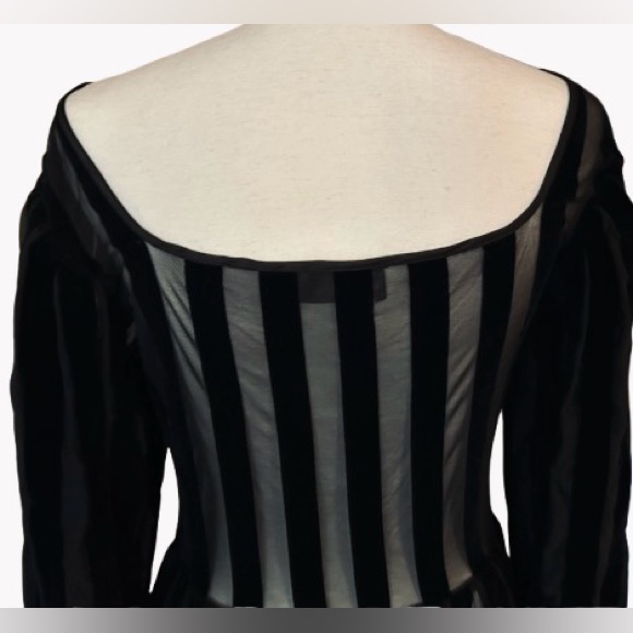 Foxblood Medium Velvet Velour Striped Sheer Gown Peasant Gothic Vintage Maxi - Picture 7 of 16